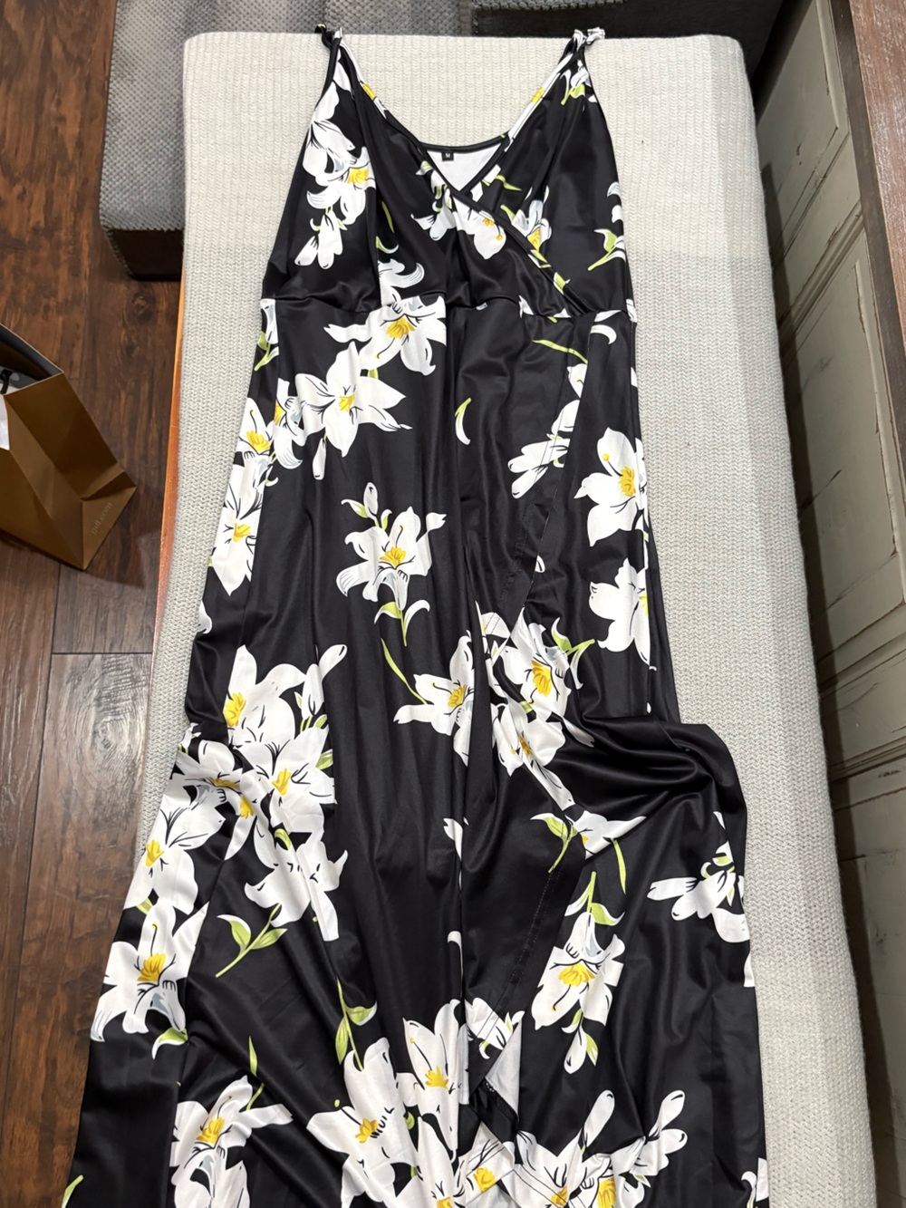 Black Floral Maxi Dress with White Lilies